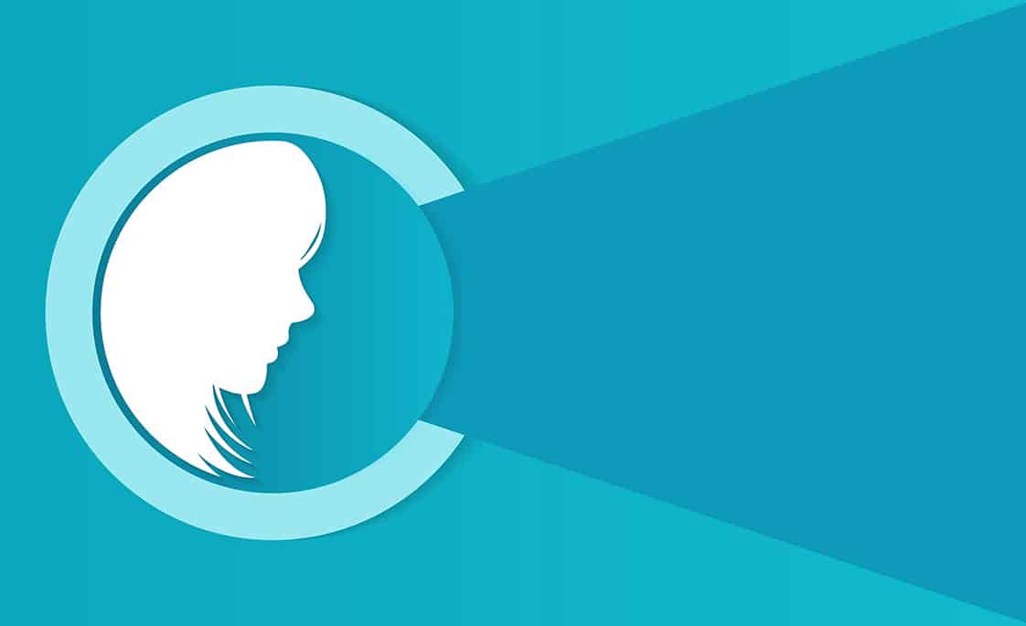 Ilustración de un círculo con el perfil de una mujer
