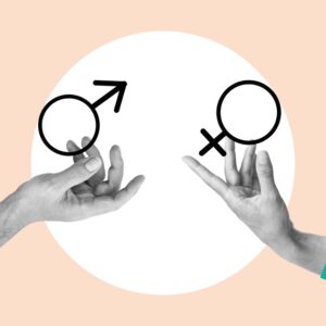 símbolo femenino y masculino sujetos por dos manos
