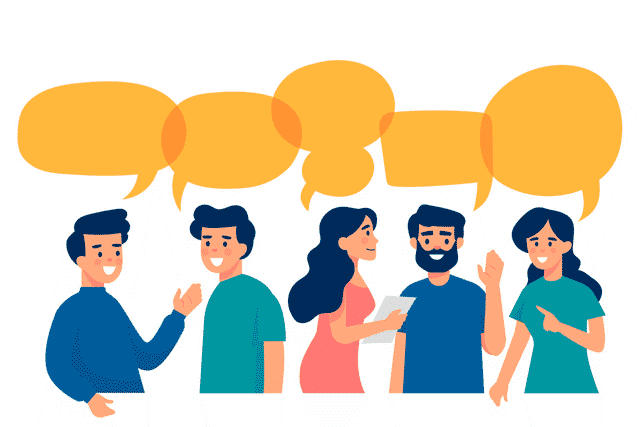 Ilustración de 5 personas que colaboran entre sí usada para presentar el curso de Dirección de centros de servicios sociales